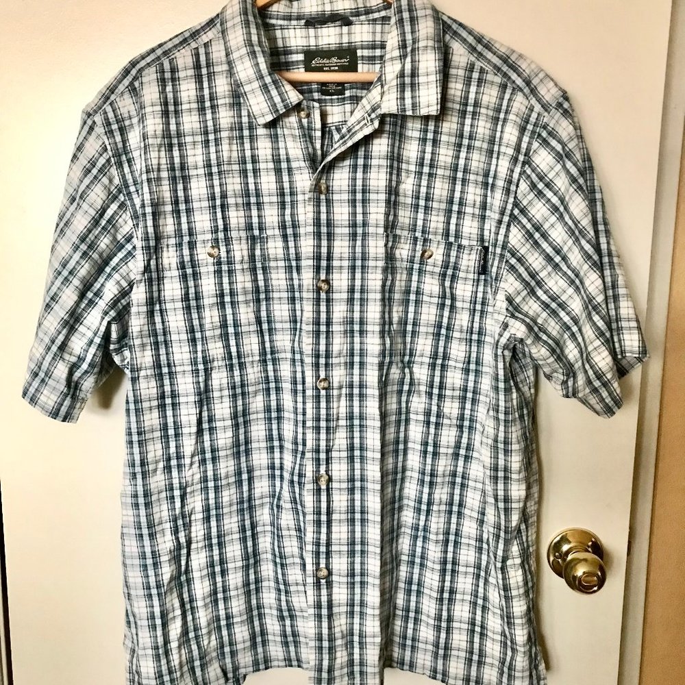 Eddie Bauer Men's Plaid Button-Down Outdoor Shirt - Tag XL (Fits like L)
